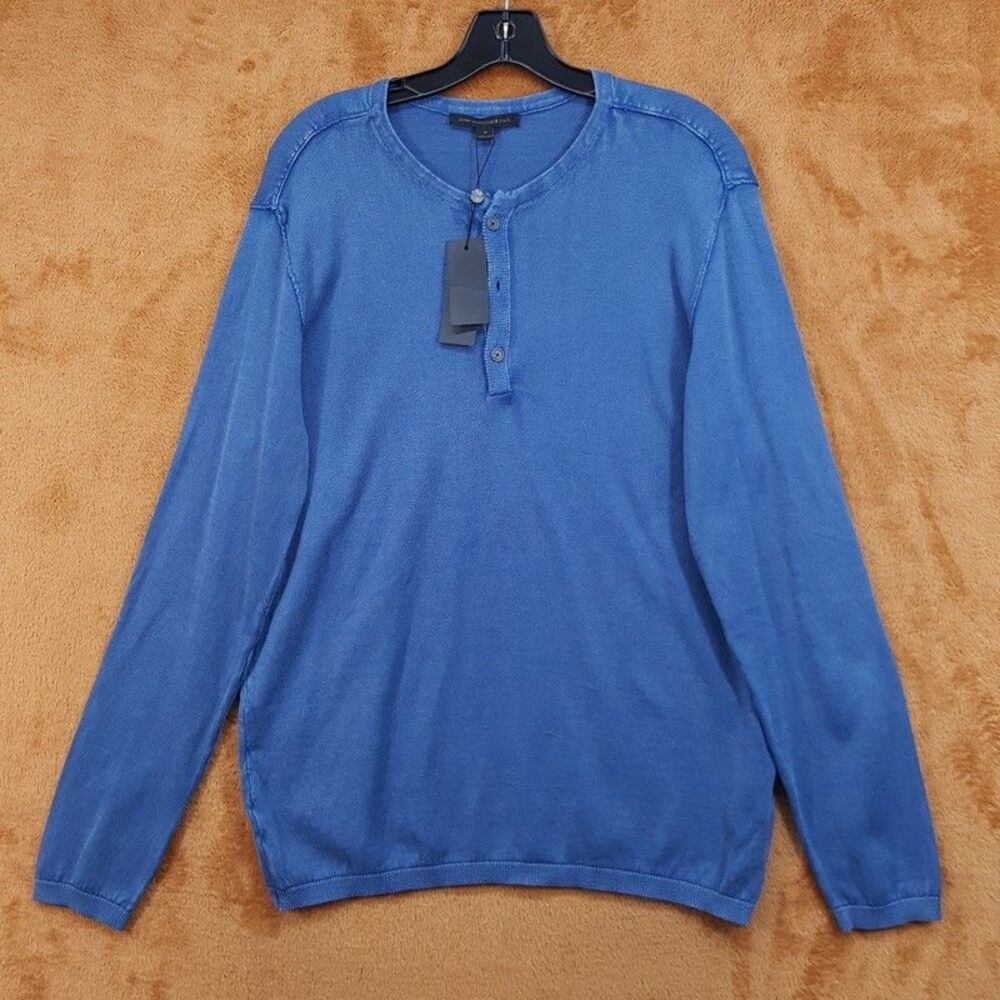 JOHN VARVATOS USA Shirt Mens Medium Blue Acid Wash Long Sleeve Henley $178
